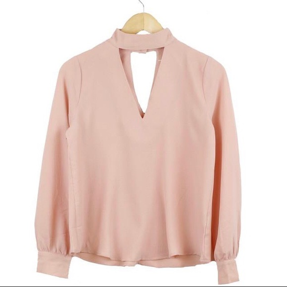 Tops - Pink Choker Keyhole Top Pastel Blush Dusty Pink